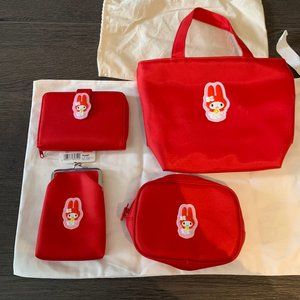Vintage Japan 1998 Lot of 4 My melody Red Nylon Items